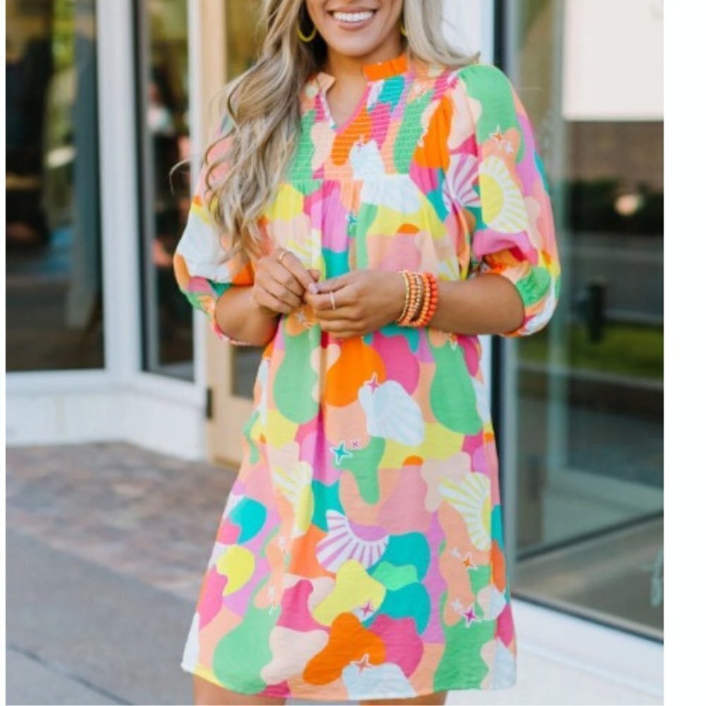 Vibrant Multi-Color Mini Dress - Summer Shift Dress